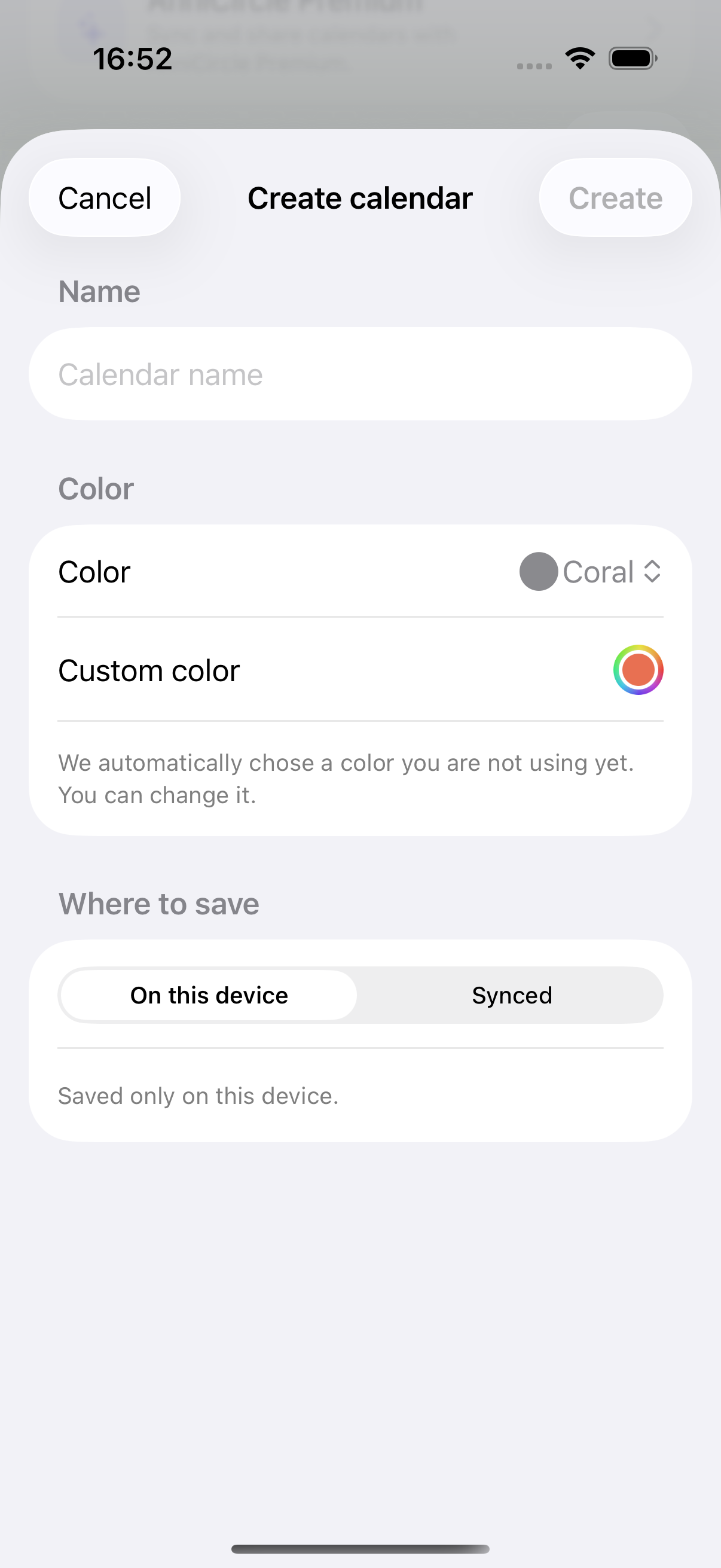 Creación de un calendario por color en Anniary para iPhone